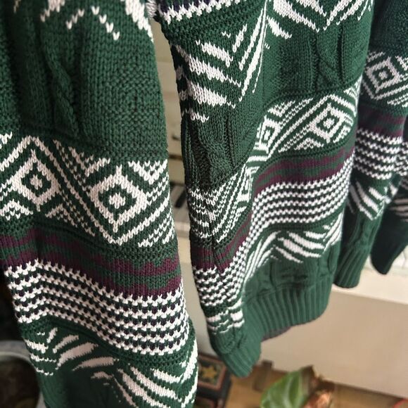 Vintage Men's Geometric Pattern Crewneck Sweater - Green and White - L - Picture 10 of 16